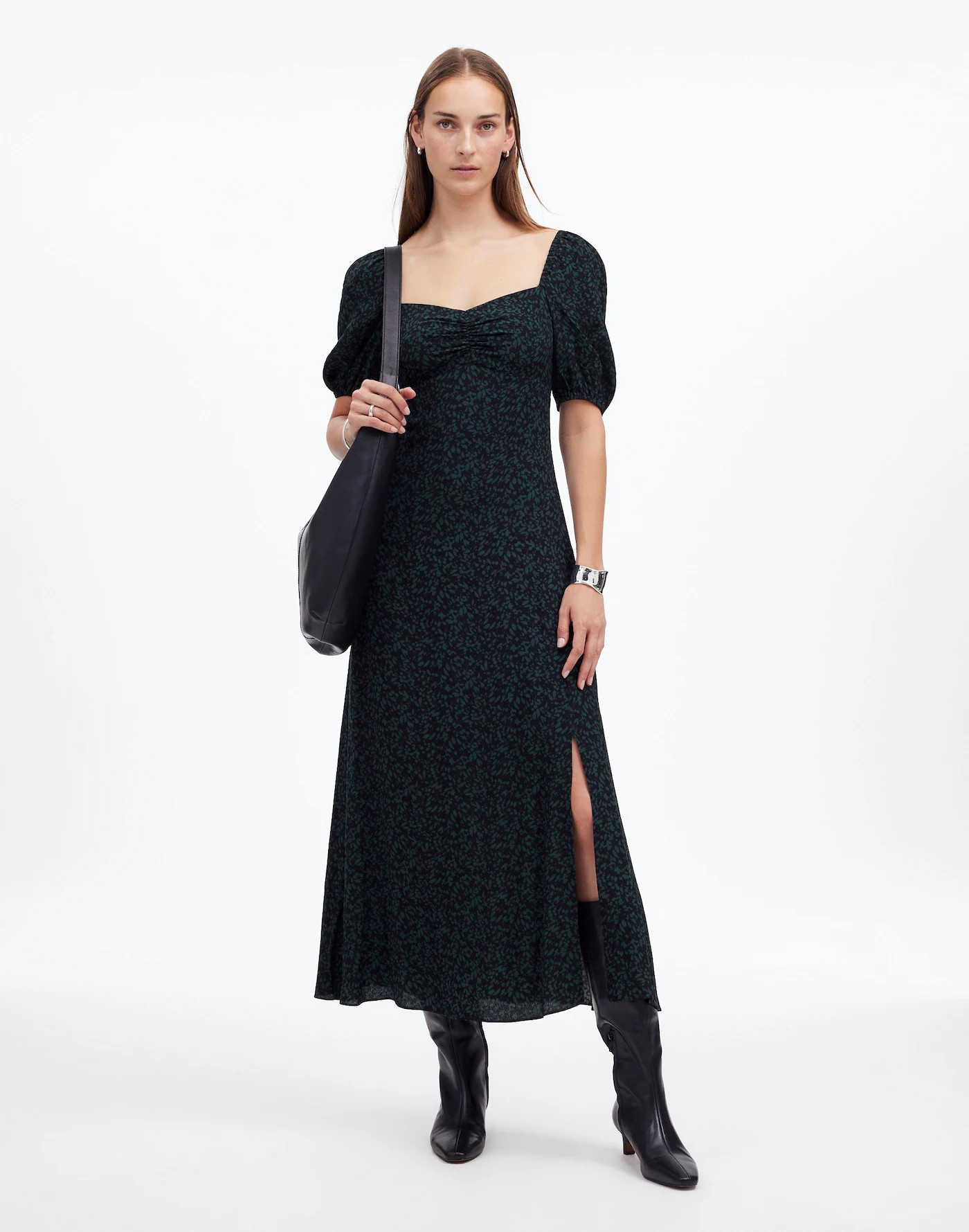 Puff-Sleeve Sweetheart Midi Dress in Floral | Madewell | Madewell