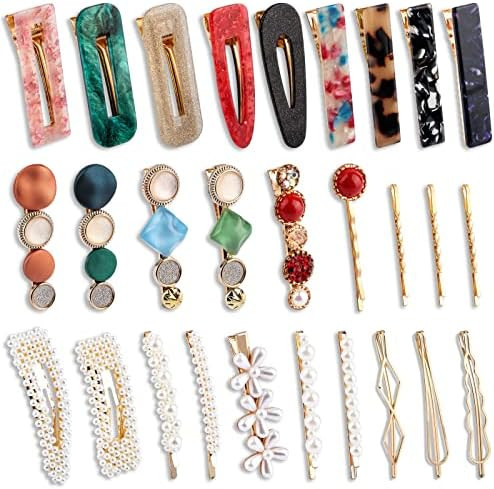 Pearl Hair Clips Accessories for Women Girls, 28PCS Cute Acrylic Resin Gold Barrettes Bobby Hair ... | Amazon (US)