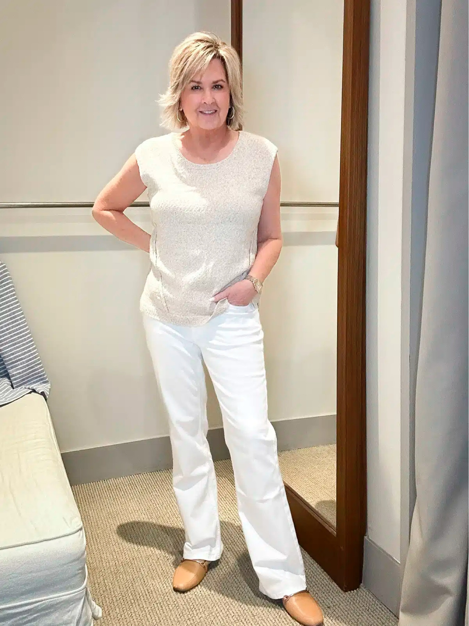 Neutral work top size medium | white wide leg jeans size 8 | neutrals for summer | office style 

#LTKOver40 #LTKWorkwear #LTKStyleTip