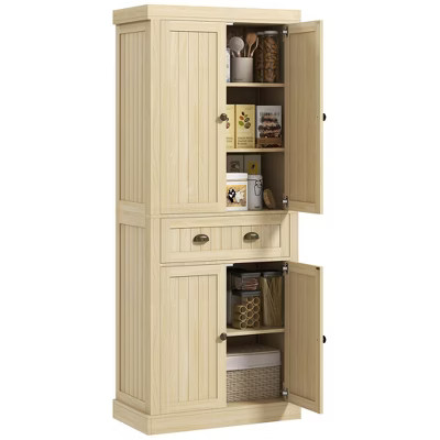 Okak Floor Sideboard Cabinet 72" Freestanding Kitchen Pantry with 4 Soft-Close Doors, Drawer and Adjustable Shelves, Natural | Target
