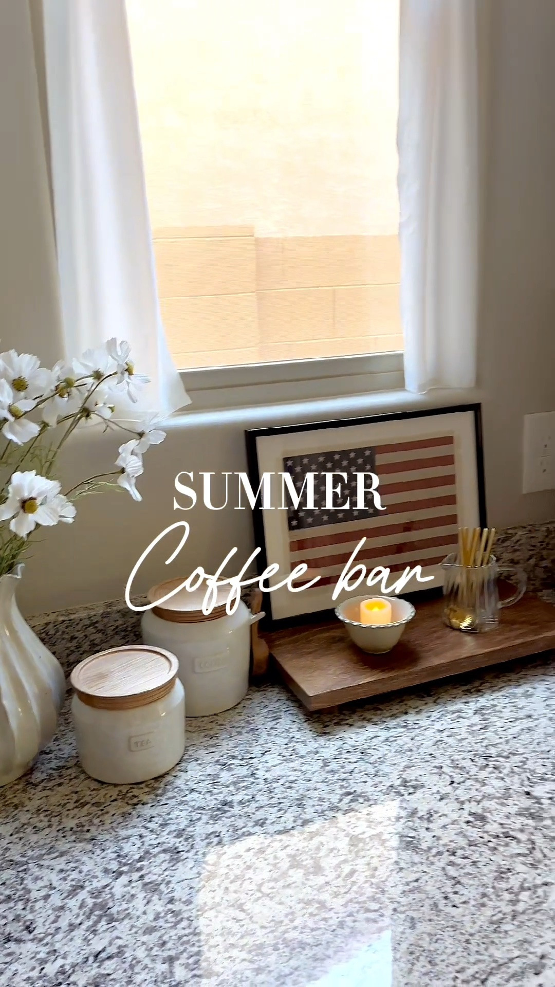 SUMMER COFFEE BAR! ☀️🇺🇸 I kept it simple and light for summer with a touch of patriotic. 

#coffeebar #homedecor #kitchendecor #stylewithme #patrioticdecor

#LTKSeasonal #LTKHome #LTKSaleAlert