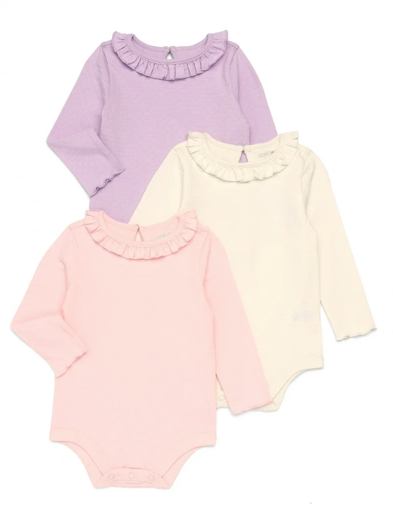 Garanimals Baby Girls Pointelle Bodysuits with Long Sleeves, 3-Pack, Sizes 0-24 Months | Walmart (US)
