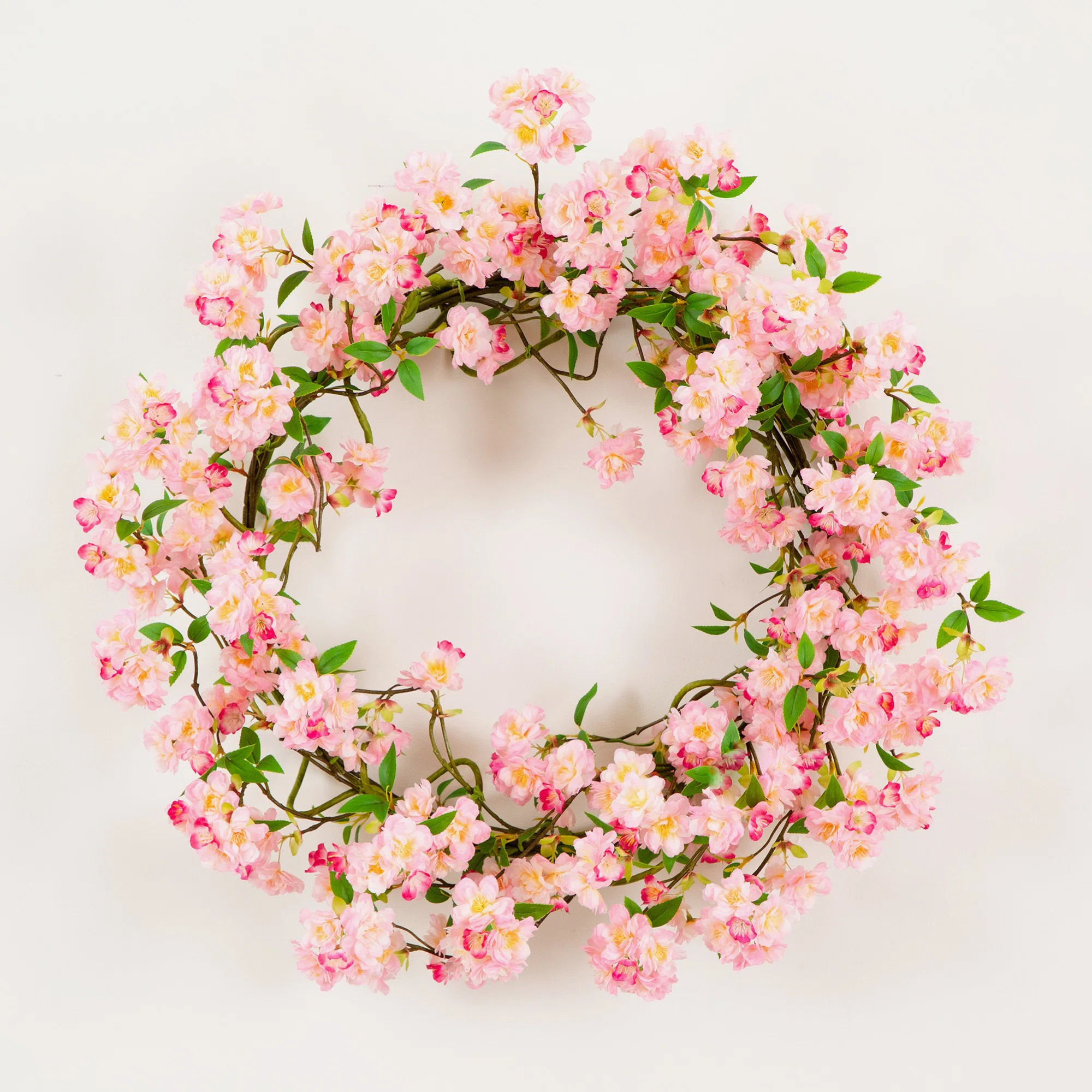 30In. Artificial Pink Cherry Blossom Wreath | Wayfair North America