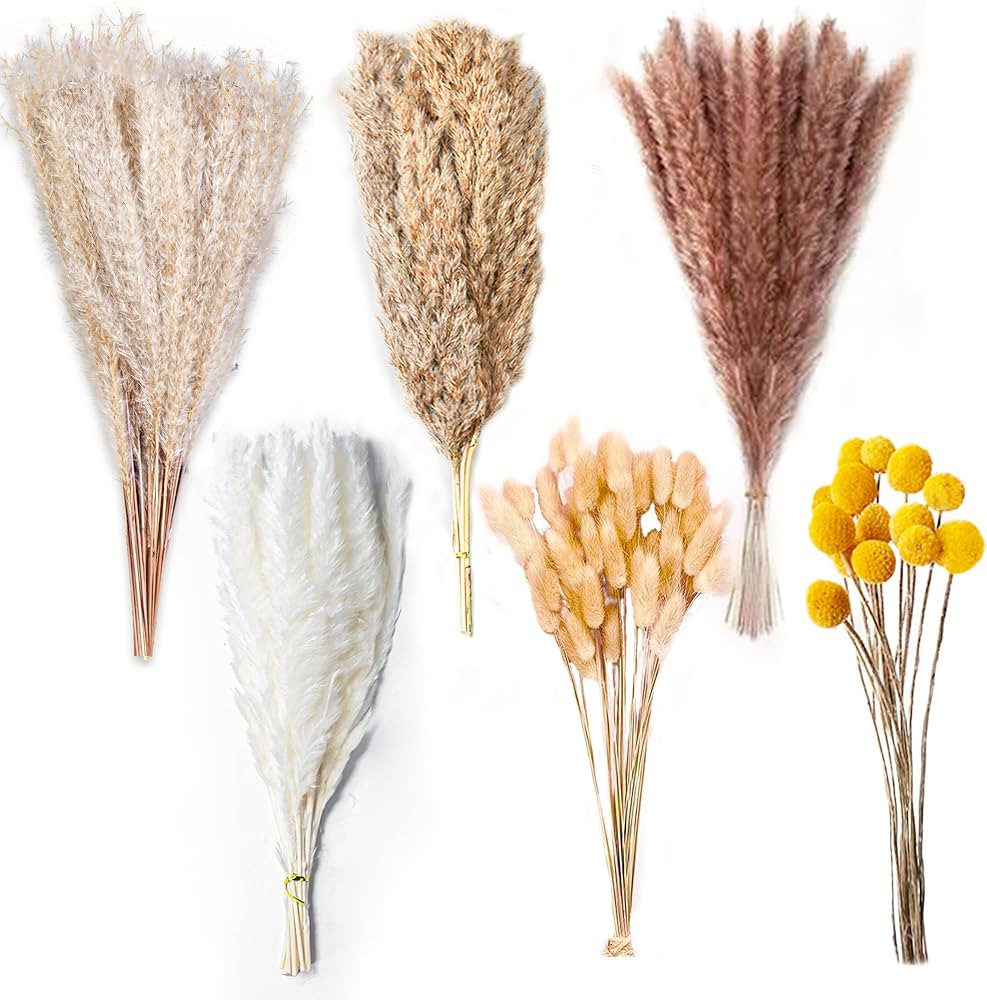 100PCS Natural Dried Pampas Grass Decor - 17.5" Fluffy Pampas Grass Bouquet - Boho Home Decor Dri... | Amazon (US)