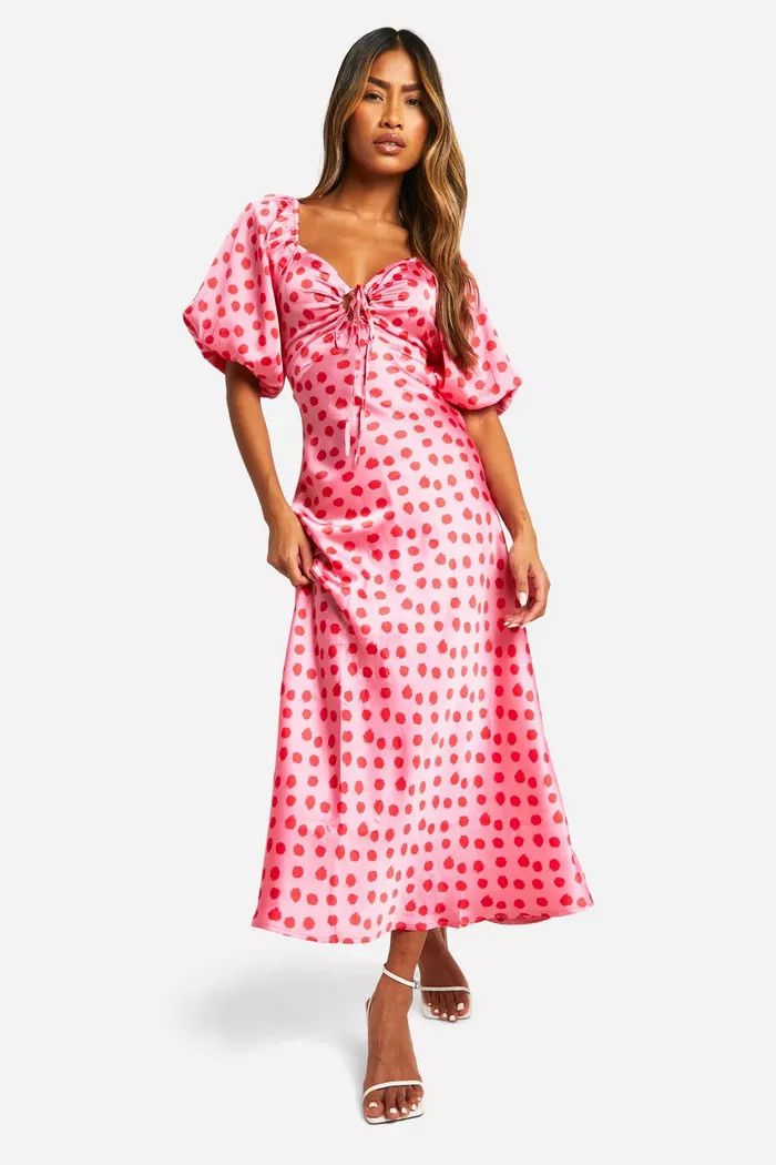 Dot Satin Puff Sleeve Midaxi Dress | Boohoo.com (UK & IE)