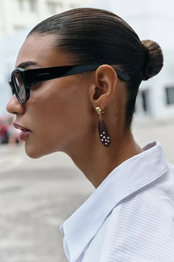 GLITTER WOOD EFFECT EARRINGS | Zara US