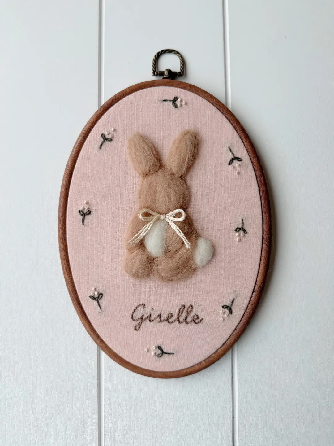 Custom Bunny Name Hoop \u2013 Handmade Needle Felt Bunny Wall Art \u2013 Nursery Decor \u2013 Per... | Etsy (Global)