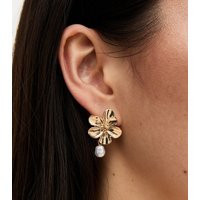 Gold Tone Faux Pearl Drop Flower Earrings New Look | New Look (UK)