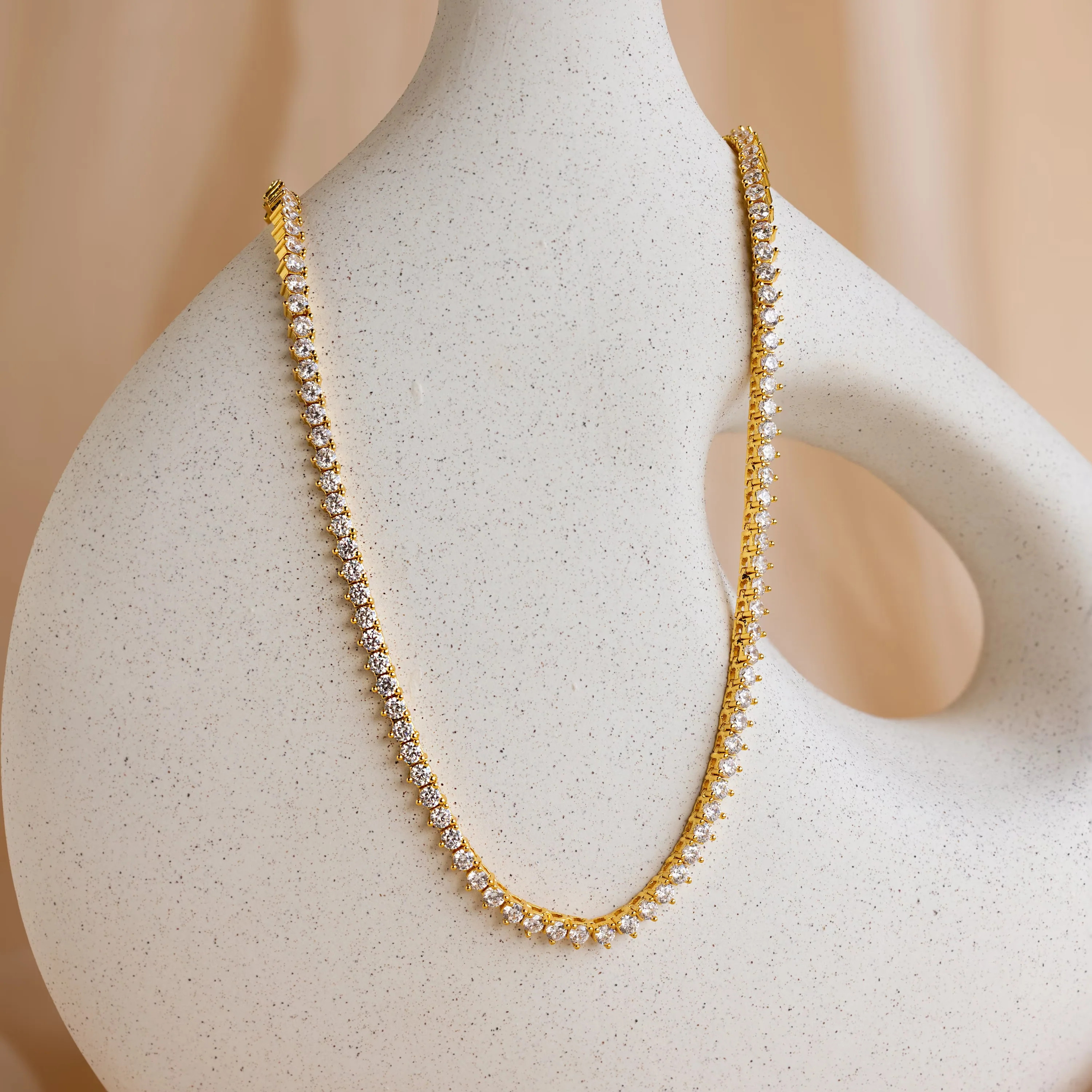 3 Prong Tennis Necklace • NR203 18K Gold | Caitlyn Minimalist