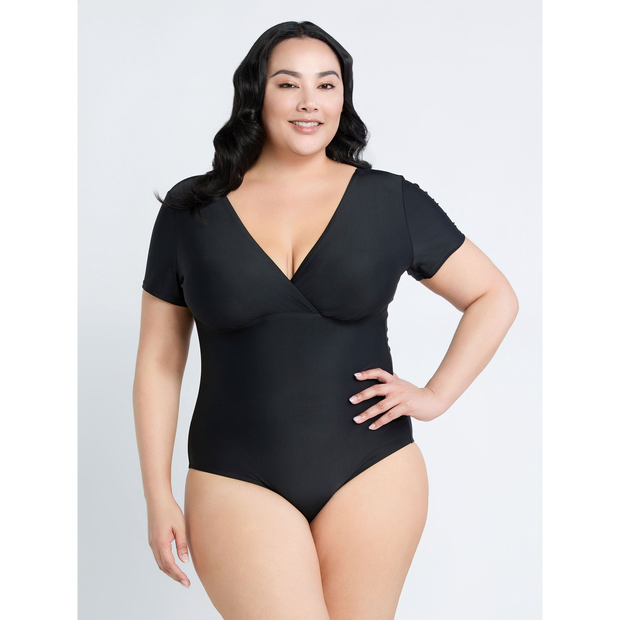 Time and Tru Women's and Women’s Plus Crossover One Piece Swimsuit with Short Sleeves, Sizes S-... | Walmart (US)
