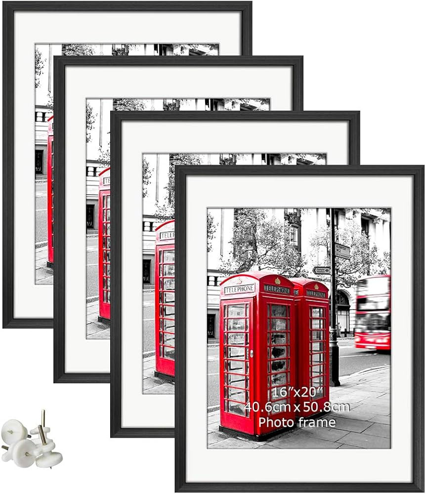 Giftgarden 18x24 Black Frames Set of 4, Made to Display 16x20 Pictures with Mat or 18 x 24 Without M | Amazon (US)