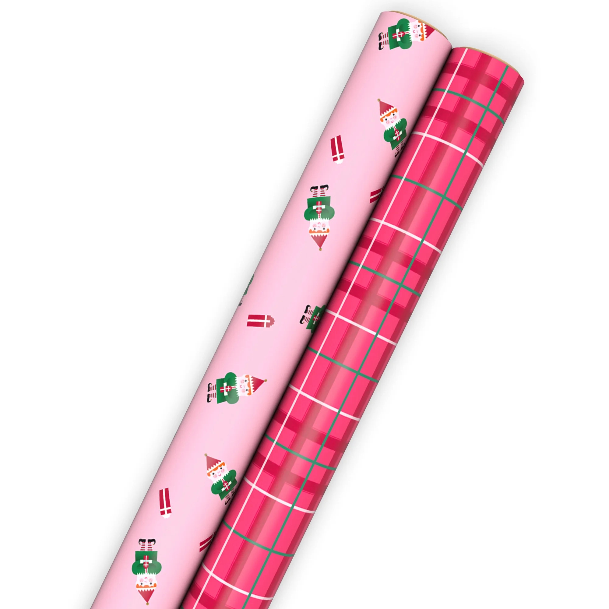 Hallmark 2-Pack Christmas Wrapping Paper Roll Bundle (Elves on Pink/Red Plaid) 60 Sq. ft. Total | Walmart (US)
