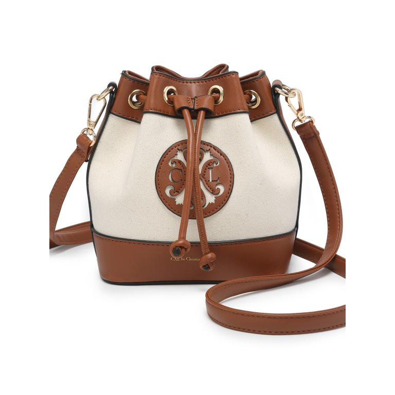 CXL by Christian Lacroix Women's Paulina Drawstring Bucket Crossbody with PU Trim, Black/Cognac -... | Walmart (US)