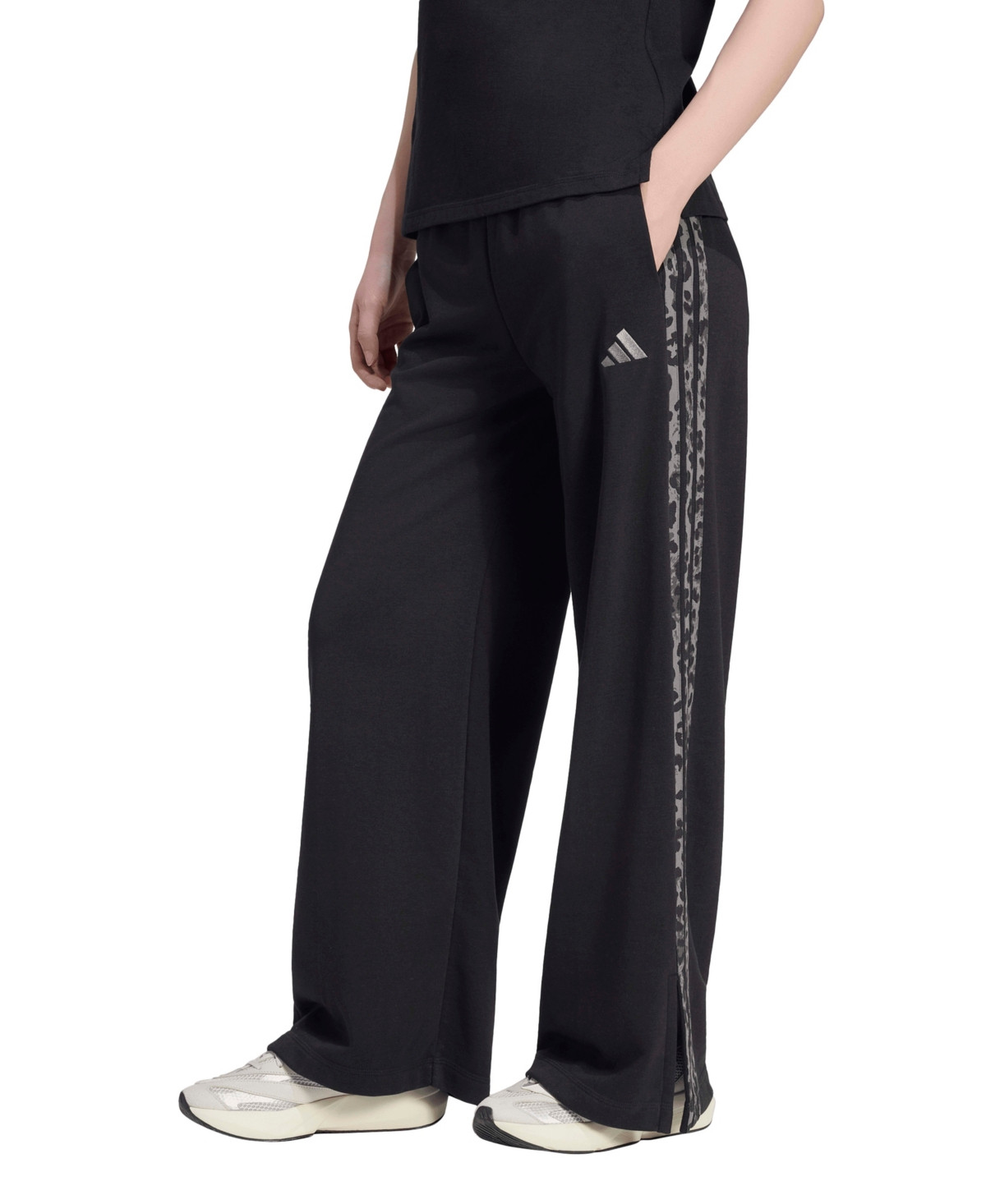 adidas Women's Seasonal Essentials Animal Print 3-Stripes Pants - Black/Multicolor/Grey Four | Macy's