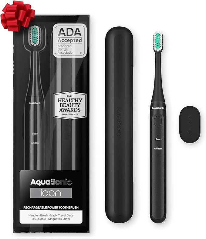 Aquasonic Icon ADA-Accepted Rechargeable Toothbrush | Magnetic Holder & Slim Travel Case | 2 Brus... | Amazon (US)