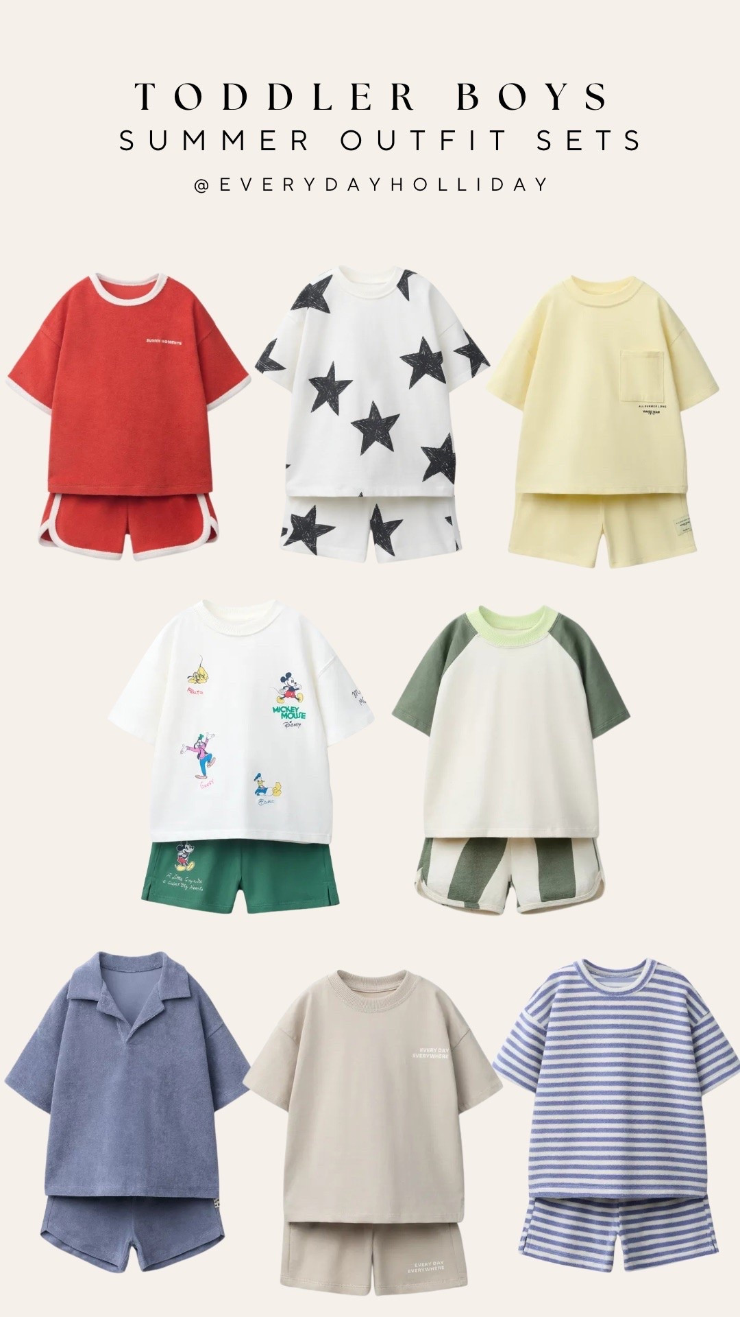 Toddler boy summer matching sets from Zara and I cannot pick a favorite — red athletic, star print, Mickey Mouse Disney, green colorblock, blue terry, and a classic stripe. Easy outfits that look so put together. All Zara, all linked!

#LTKootd #LTKBaby #LTKKids