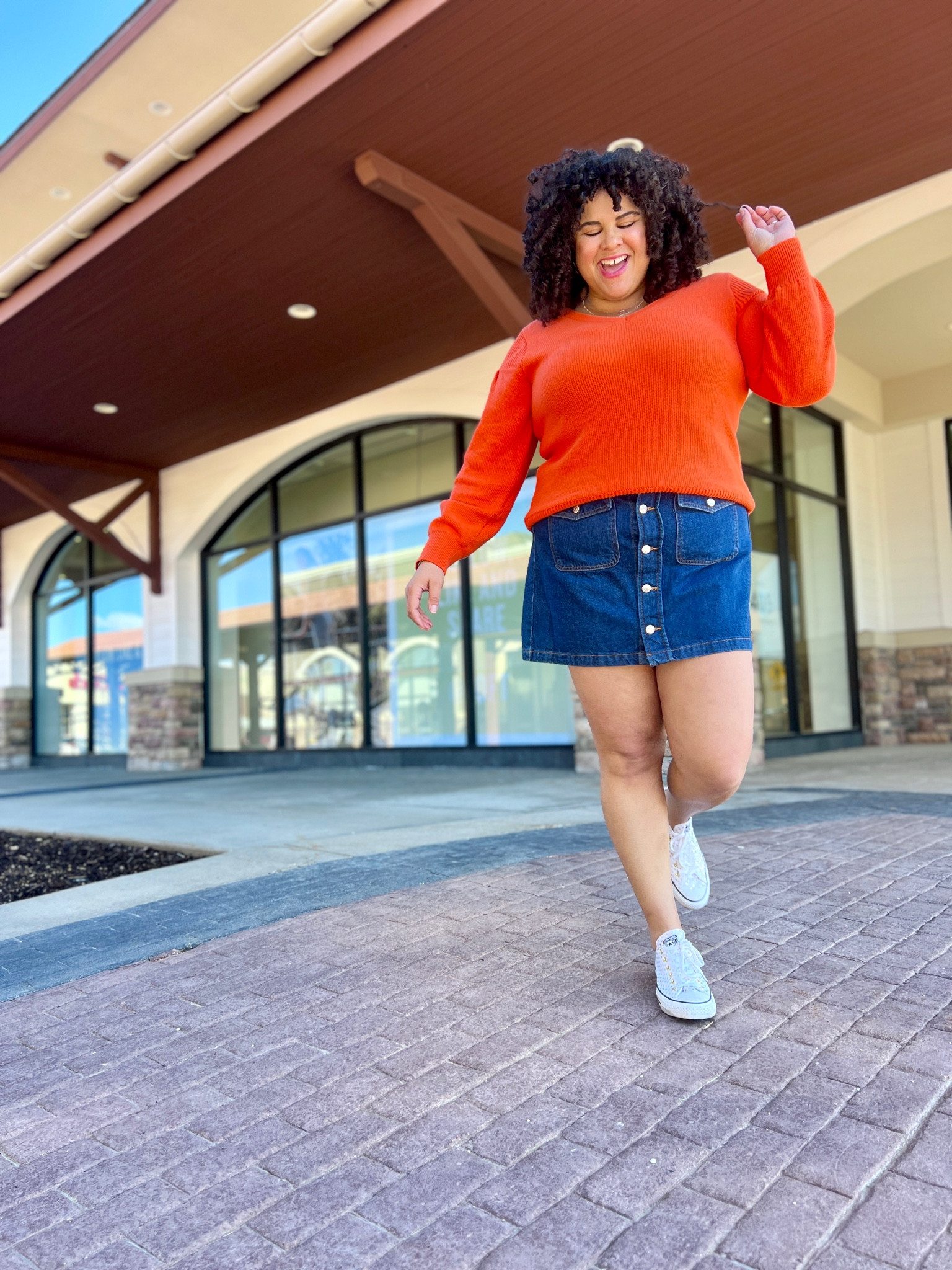 Playful spring outfit. #sponsored #greenwaystationpartner

Bright orange sweater and denim mini skirt with sneakers. 

50% OFF + EXTRA 17% OFF! (PRICE AS MARKED) TODAY 3/16/23! 

Brings the sweater down to just over $20 and the skirt under $50.

#LTKmidsize #LTKsalealert

#LTKSeasonal