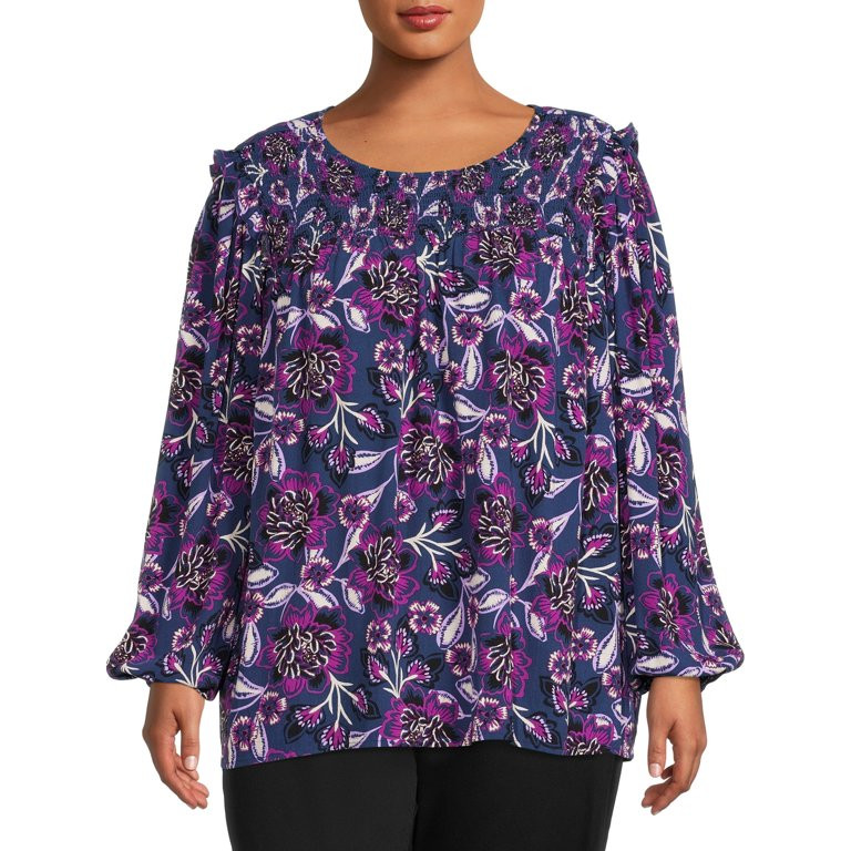 Terra & Sky Women's Plus Size Smocked Woven Top | Walmart (US)