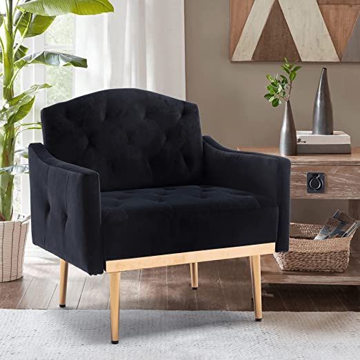 JOYBASE Velvet Armchair, Mid Century Modern Accent Chair, Wood and Steel Armchair for Living Room... | Amazon (US)