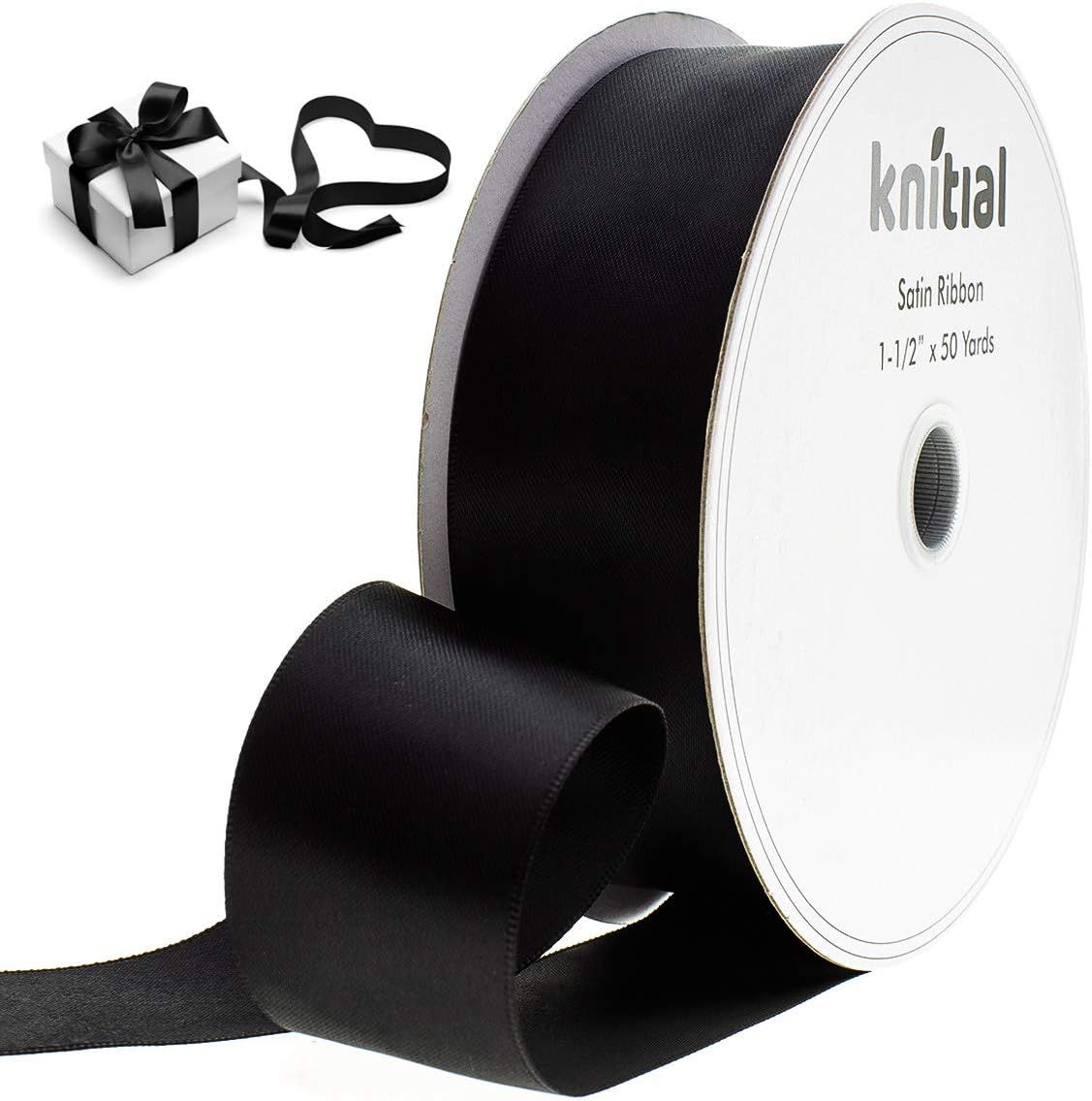 Knitial Satin Black Ribbon 1-1/2 inch x 50 Yards Double Face for Gift Wrapping and Crafts | Amazon (US)