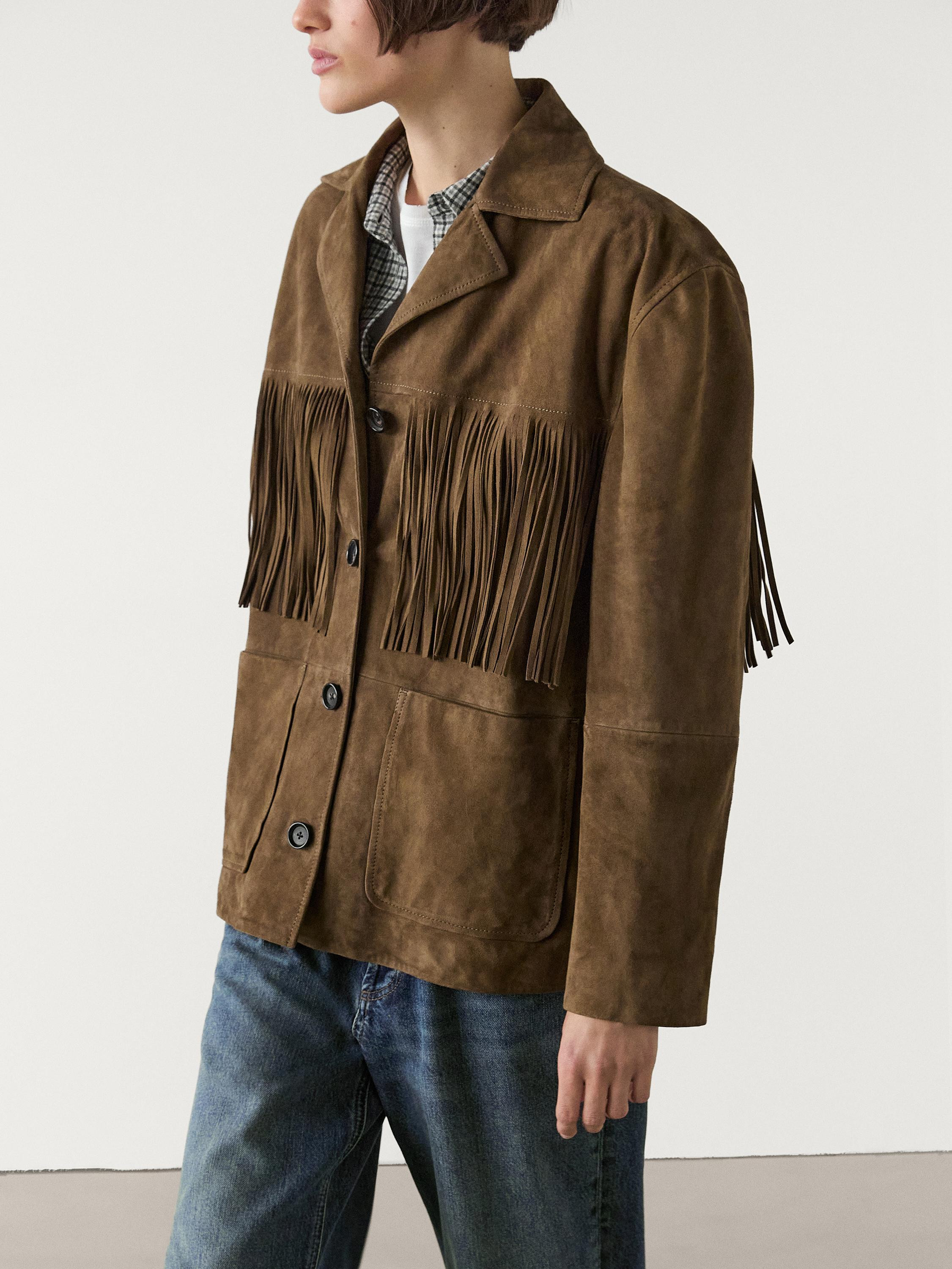 Suede leather jacket with fringing | Massimo Dutti UK