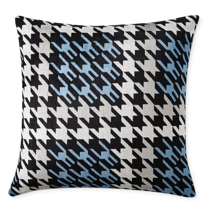 Houndstooth Velvet Jacquard Pillow, 22" x 22", Blue | Williams-Sonoma
