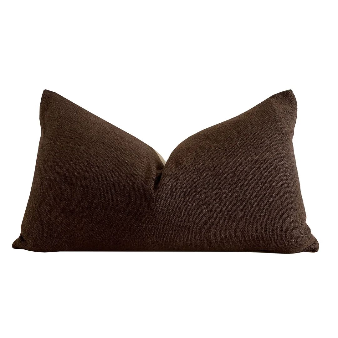 Dark Brown Woven Lumbar Pillow Cover, Designer Pillow Covers - Etsy | Etsy (US)