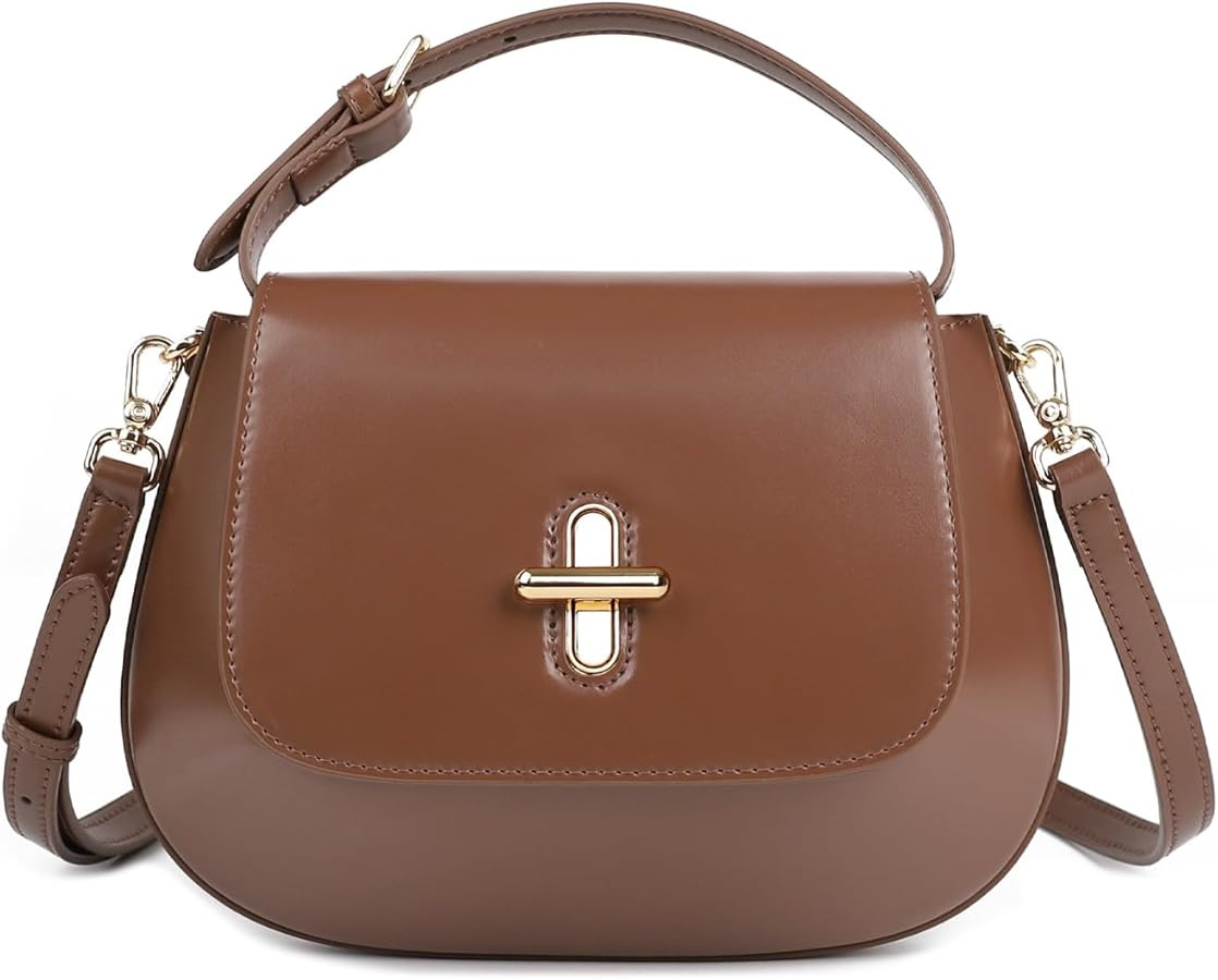 Genuine Leather Crossbody Bags for Women, Structured Handbags Leather Crossbody Purse | Amazon (US)