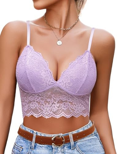 Avidlove Y2k Tank Tops Lace Bralettes for Women Camisole Top Bra V Neck Adjustable Basic Camisoles Lingerie Lilac | Amazon (US)