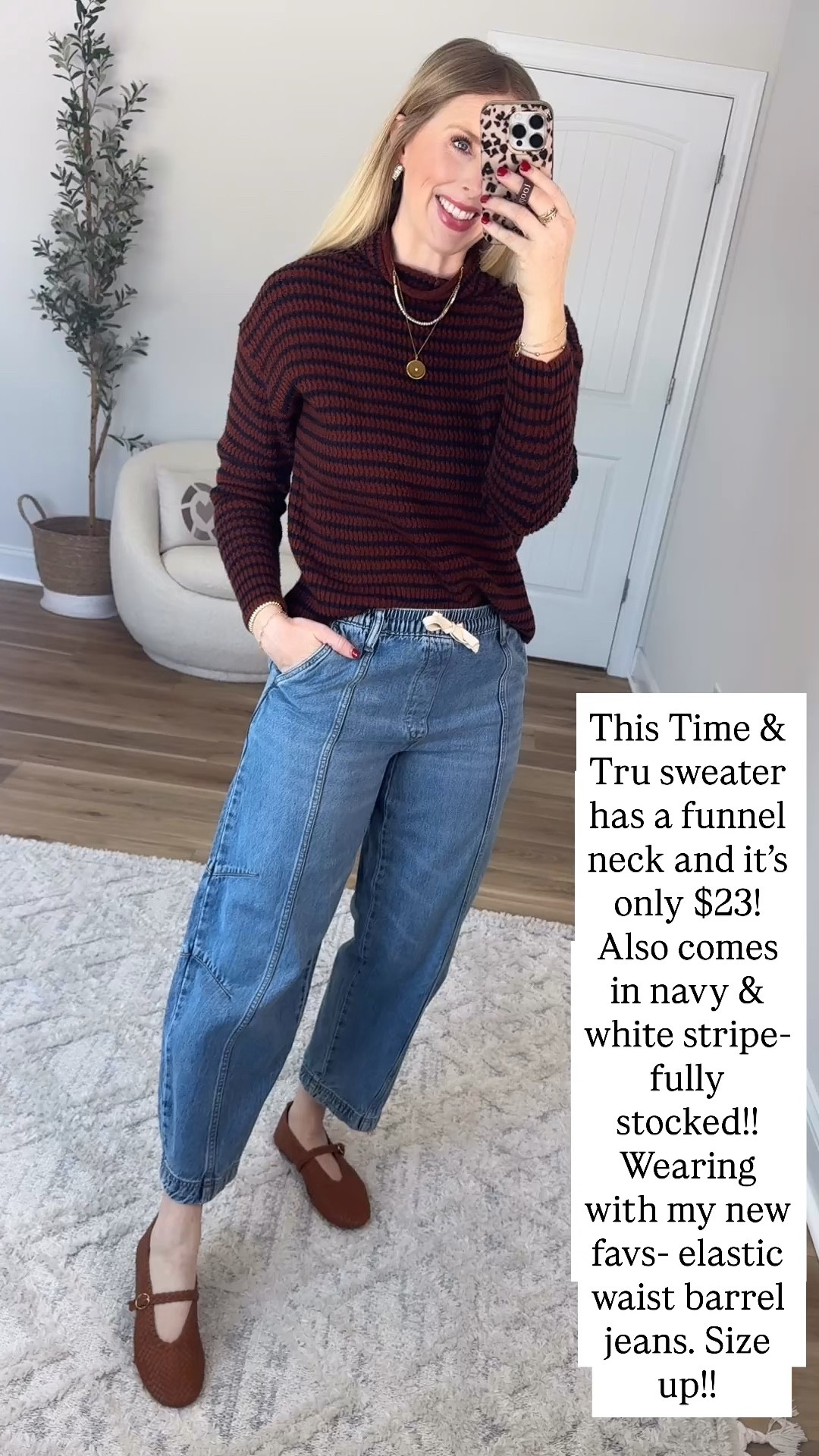 Walmart try on, time and tru, Walmart fashion, striped sweater, barrel jeans 

Small sweater, medium jeans [size up!!!]

#LTKmomlife #LTKootd
