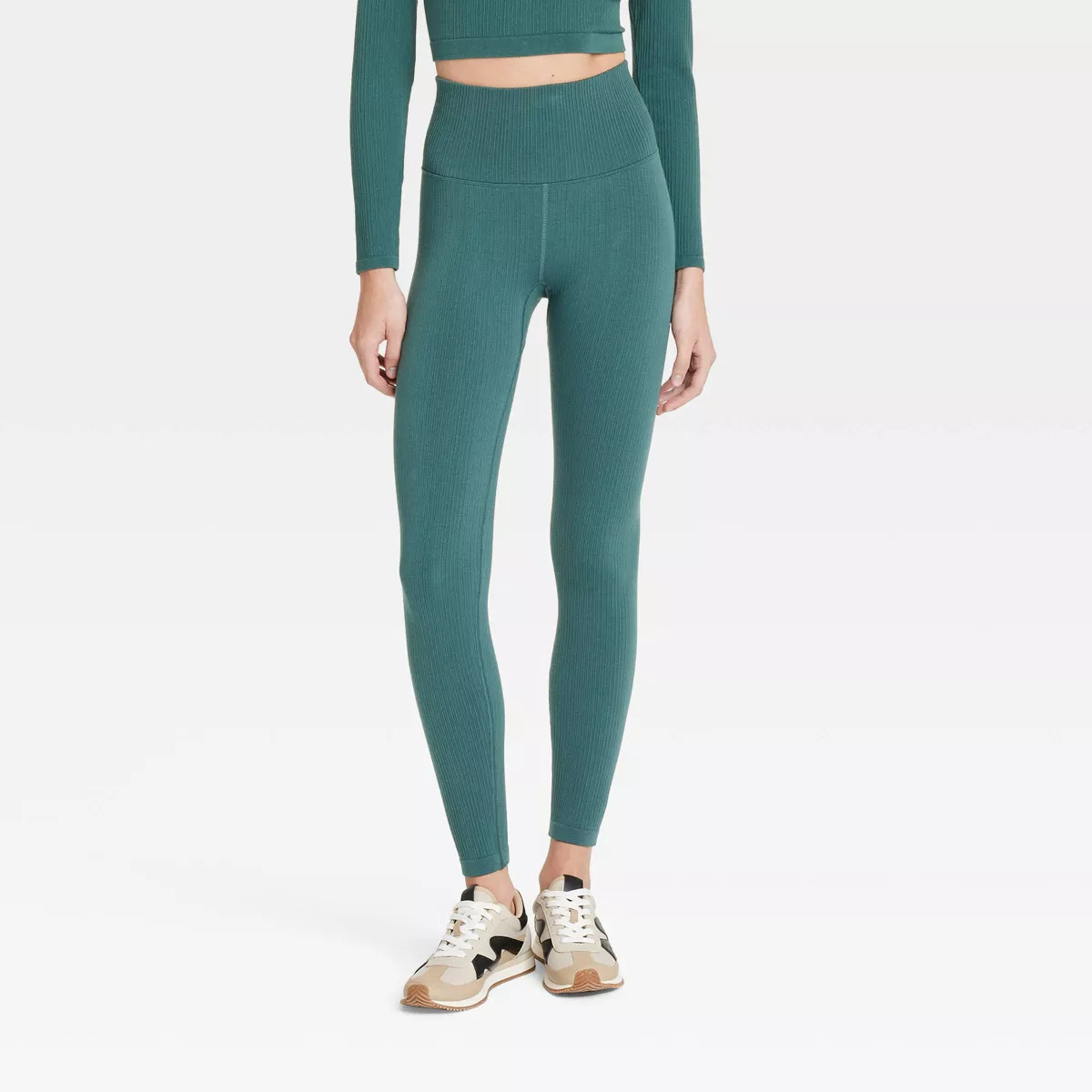 Women's Seamless High-Rise Ribbed Leggings - All In Motion™ Green XS | Target