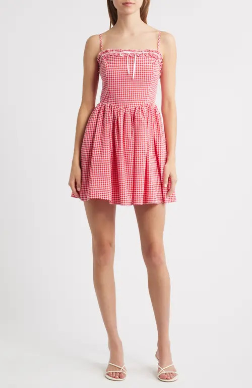 All in Favor Cotton Blend Gingham Minidress in Red Gingham at Nordstrom, Size X-Large | Nordstrom