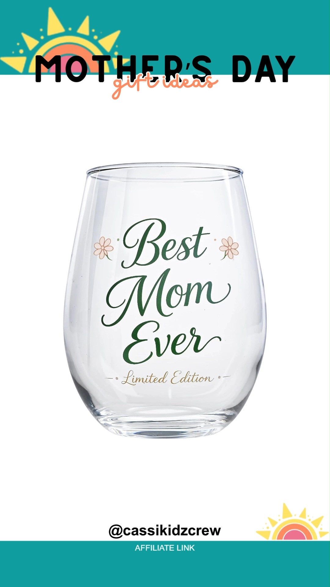 Raise a toast to love and laughter with the Best Mom Ever Wine Glass. Every sip feels like a celebration of her heart and joy. 🍷💐💖

#MomGift #WineGlass #BestMomEver #GiftIdeas #MothersDay #HomeEssentials #PersonalizedGift #FamilyLove #HeartfeltGifts #KitchenDecor 

 #LTKMothersDay #LTKmomlife #LTKSaleAlert