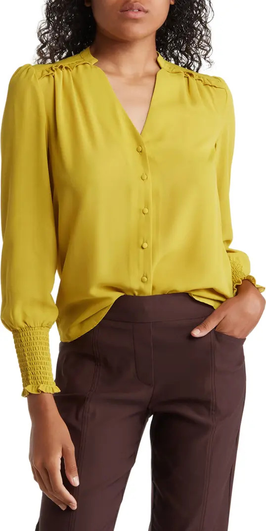 Smocked Cuff Split Neck Blouse | Nordstrom Rack