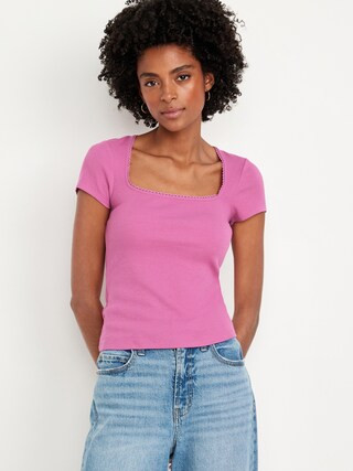 Lace-Trim Rib-Knit Top | Old Navy (US)
