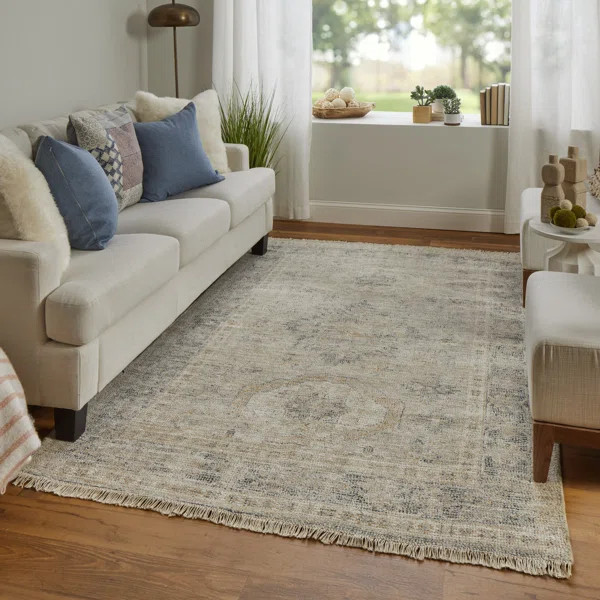 Alberdine Transitional Medallion Handmade Sand Rug | Wayfair North America