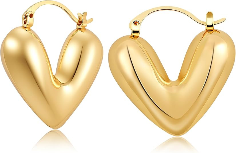 Smilebelle Gold Heart Earrings for Women Puffy Heart Earrings, Heart Gift 14K Gold Plated Chunky ... | Amazon (US)
