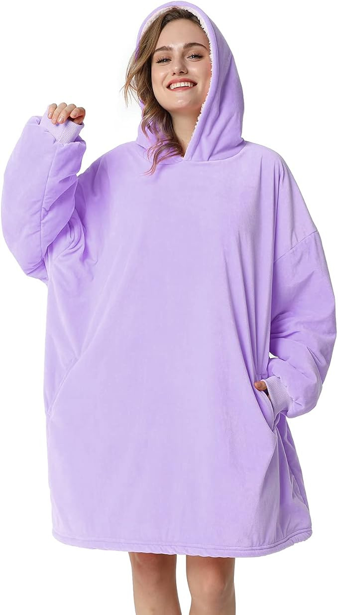 LetsFunny Blanket Hoodie,Oversized Wearable Sherpa Fleece Blanket Sweatshirt,Super Soft Warm Cozy... | Amazon (US)