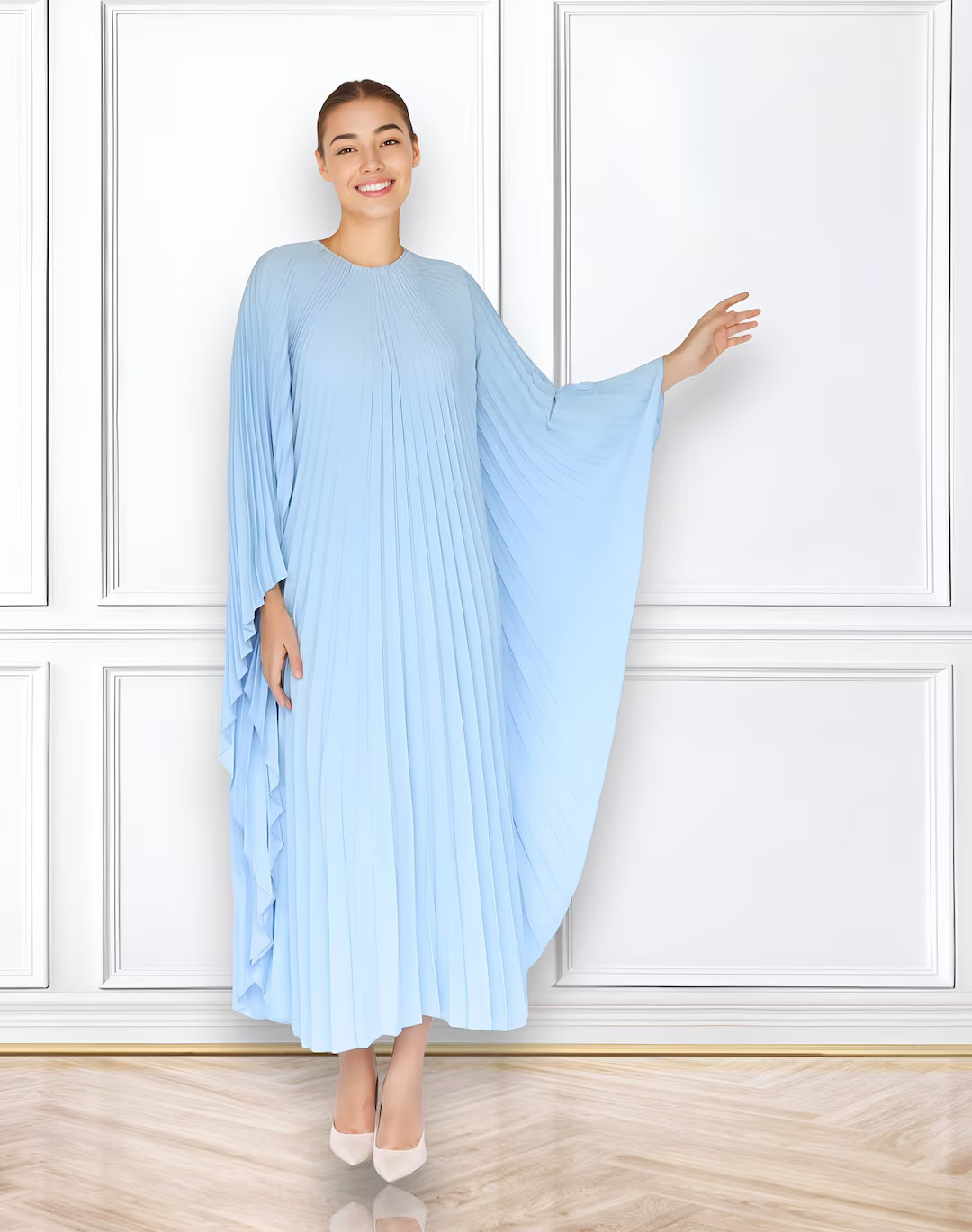 Sky Blue Caftan Pleated, Wedding Kaftan Party Poolside, Pleated Kaftan Plus Size Gift for Mother,... | Etsy (US)