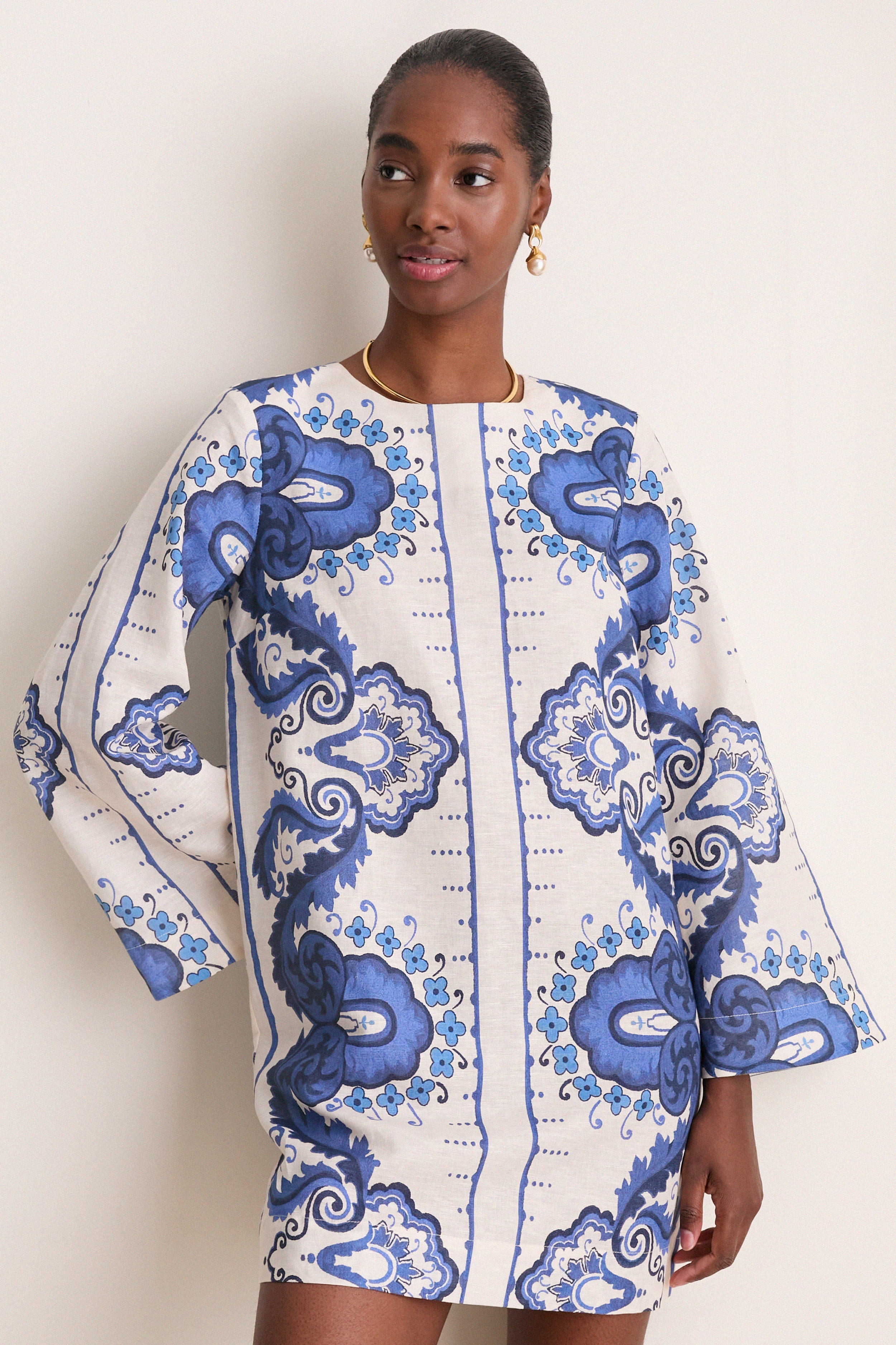 Ultramarine Medallion Cotton Linen Linden Mini Dress | Tuckernuck (US)