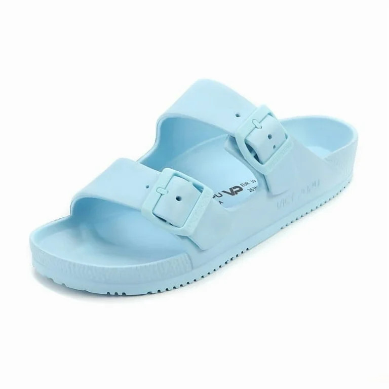 VICT POPU Womens Sandals Adjustable Double Buckle Strap Waterproof EVA Flat Slides，Sky Blue ,Si... | Walmart (US)