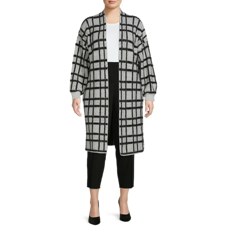 Terra & Sky Women's Plus Size Jacquard Eyelash Duster Cardigan | Walmart (US)