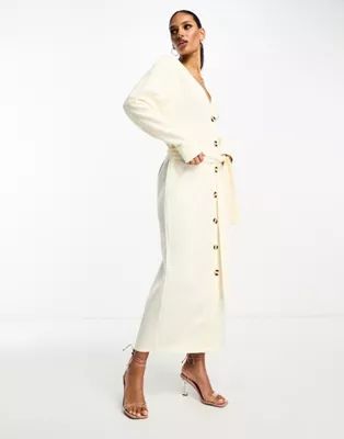 ASOS DESIGN super soft button up maxi cardigan belted dress in winter white | ASOS (Global)