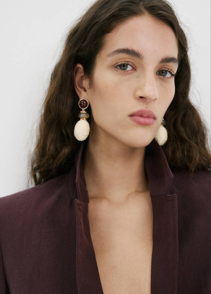 Natural fiber hanging earrings beige - Woman - One size - MANGO | Mango (US/MX/AU)