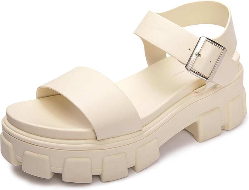 Luffymomo Women's Platform Wedge Sandals Lug Sole Sandals Adjustable Ankle Strap Chunky Heels | Amazon (US)