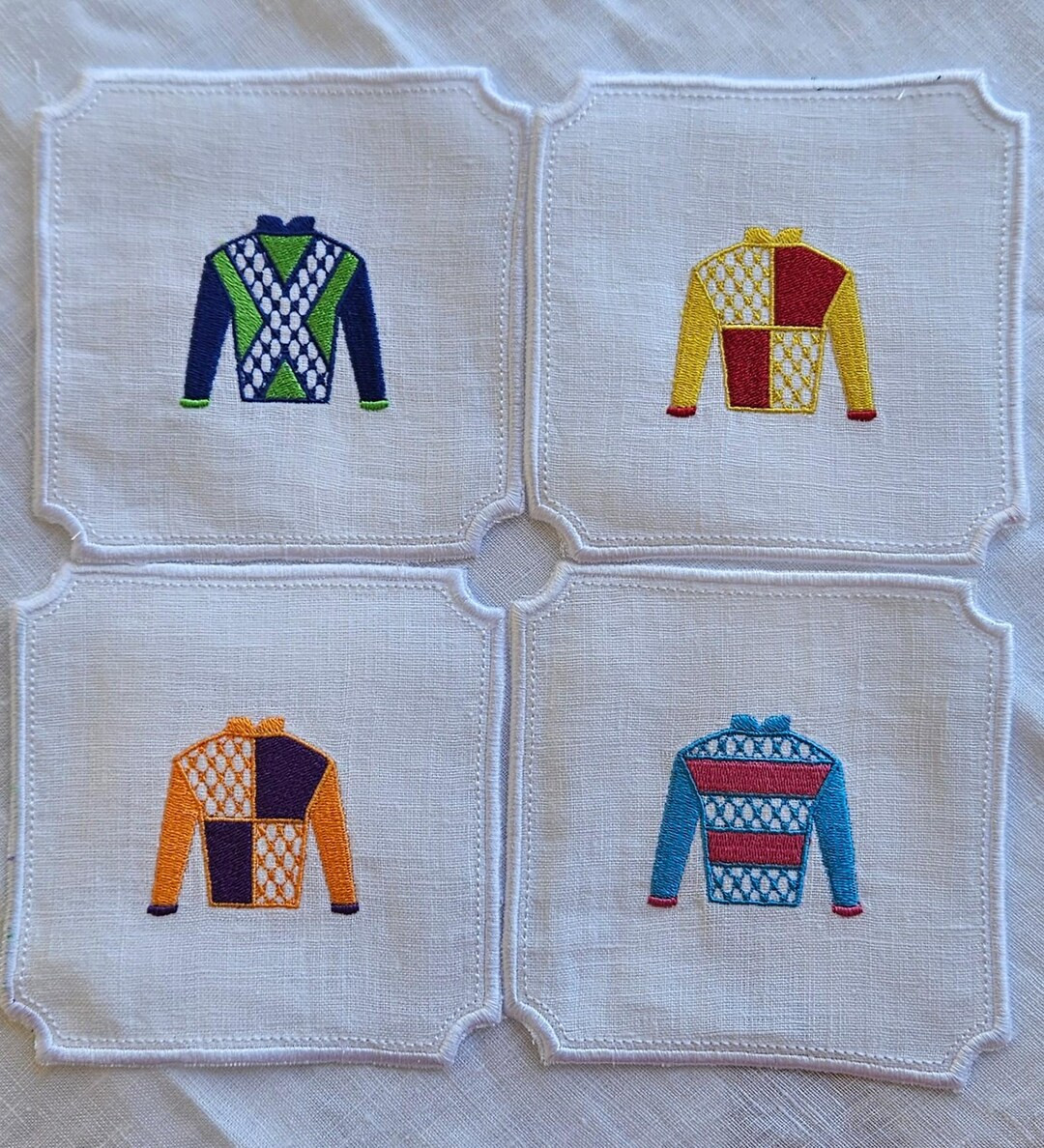 Embroidered Linen Kentucky Derby Cocktail Napkins - Etsy | Etsy (US)
