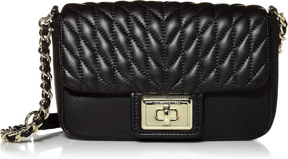 Karl Lagerfeld Paris womens Agyness Quilted Flap Crossbody, Blk/Gold, One Size US | Amazon (US)