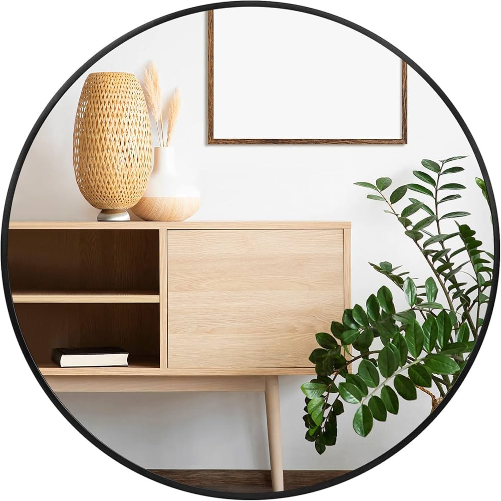 Fabuday Black Round Mirror for Wall 24 inch - Circle Mirror for Bathroom, Entryway, Living Room, ... | Amazon (US)