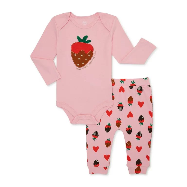 Wonder Nation Baby Girl Valentine's Day Outfit Set, 2-Piece, Sizes 0M-24M | Walmart (US)