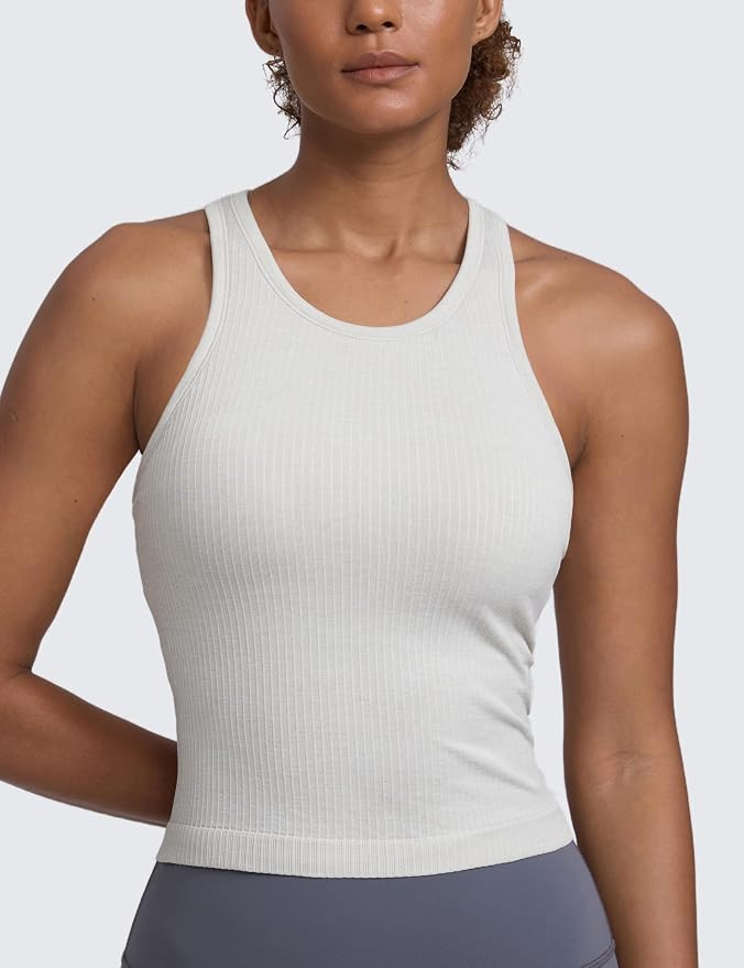 CRZ YOGA Seamless Rib High Neck Tank Tops | Amazon (US)